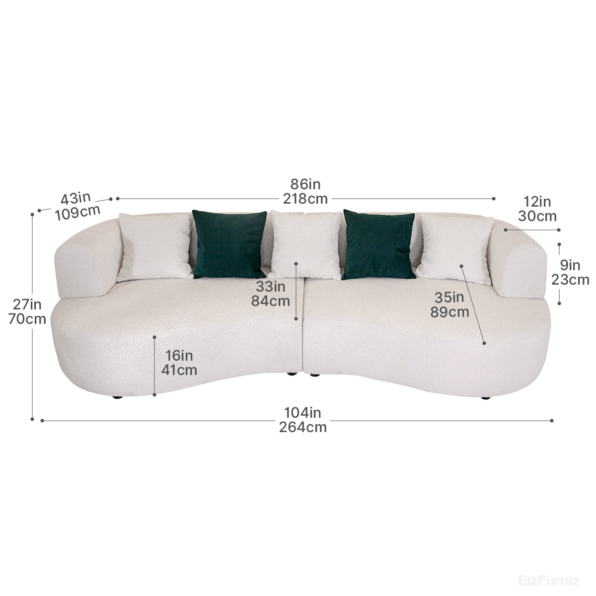 104" Curve Sofa, full piece styled in a room