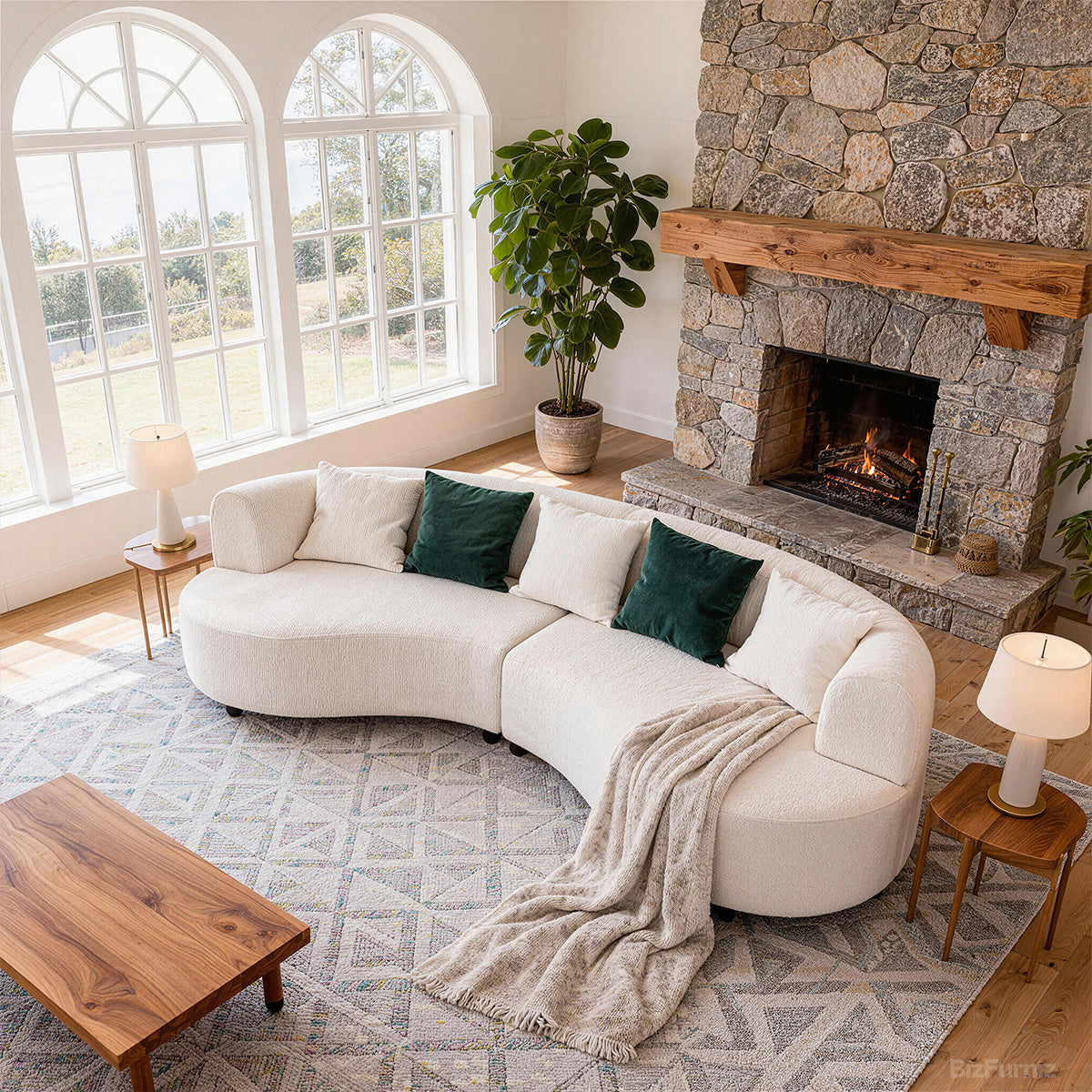 104" Curve Sofa, cushion and fabric texture close up