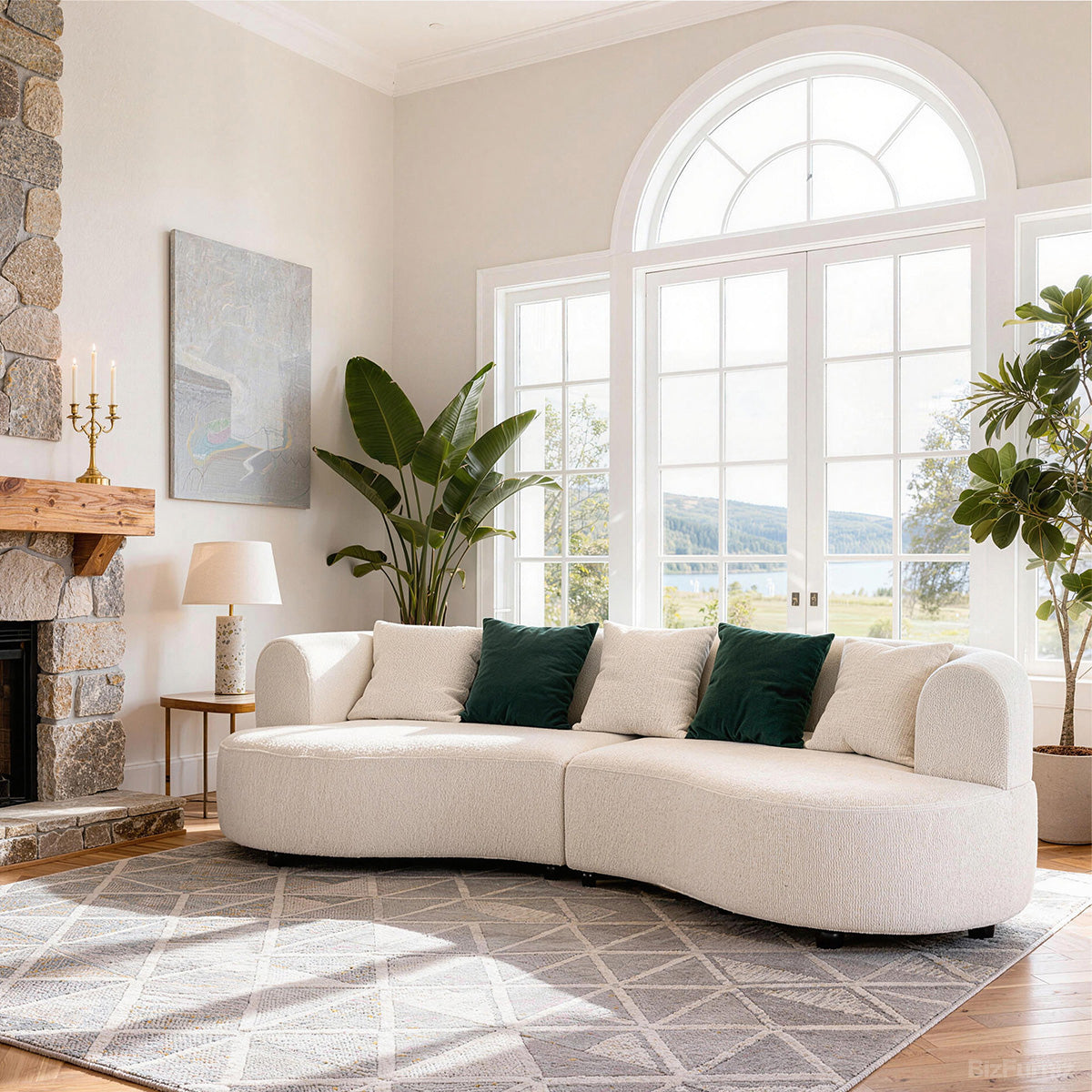 104" Curve Sofa, armrest and seat detail