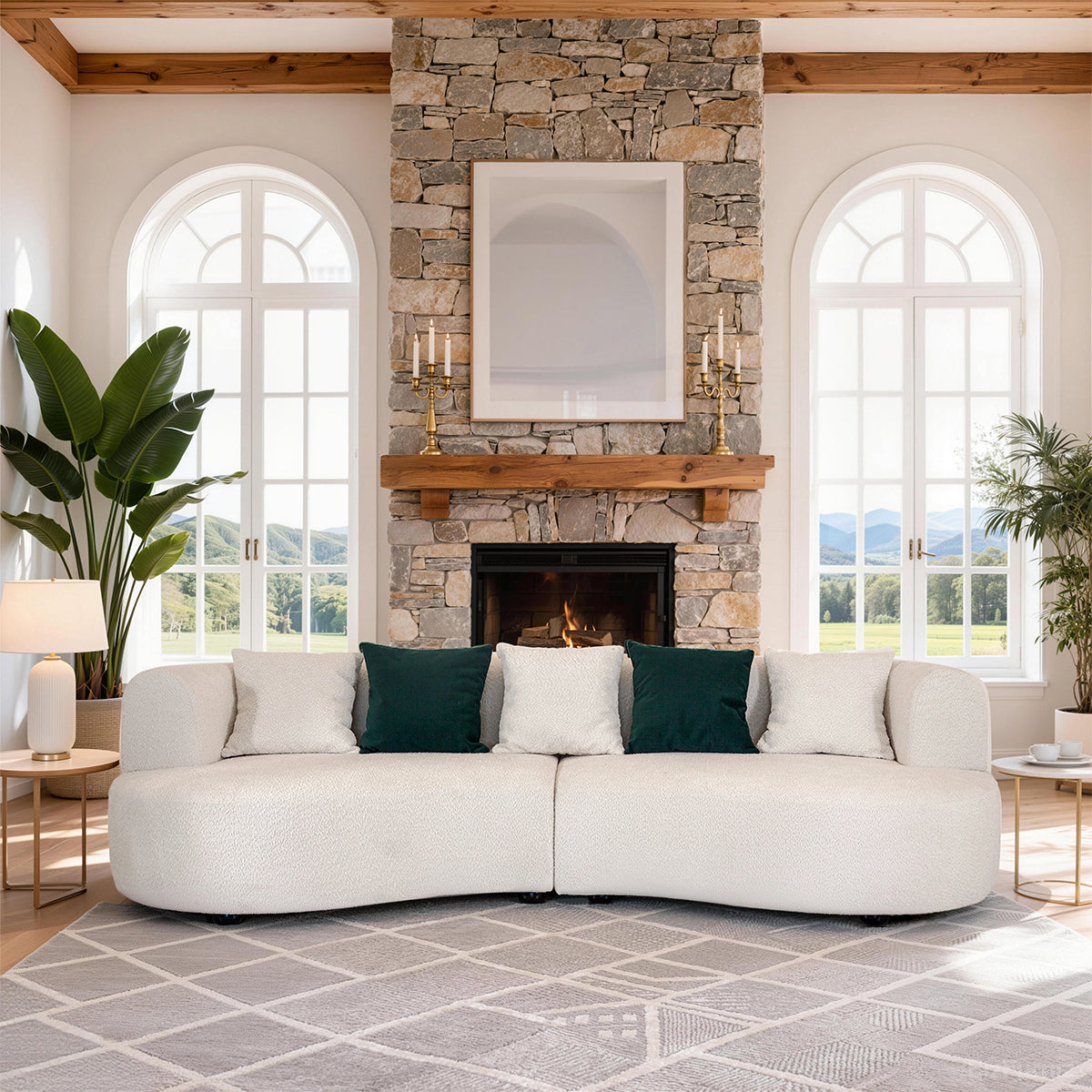 104" Curve Sofa, back and frame view