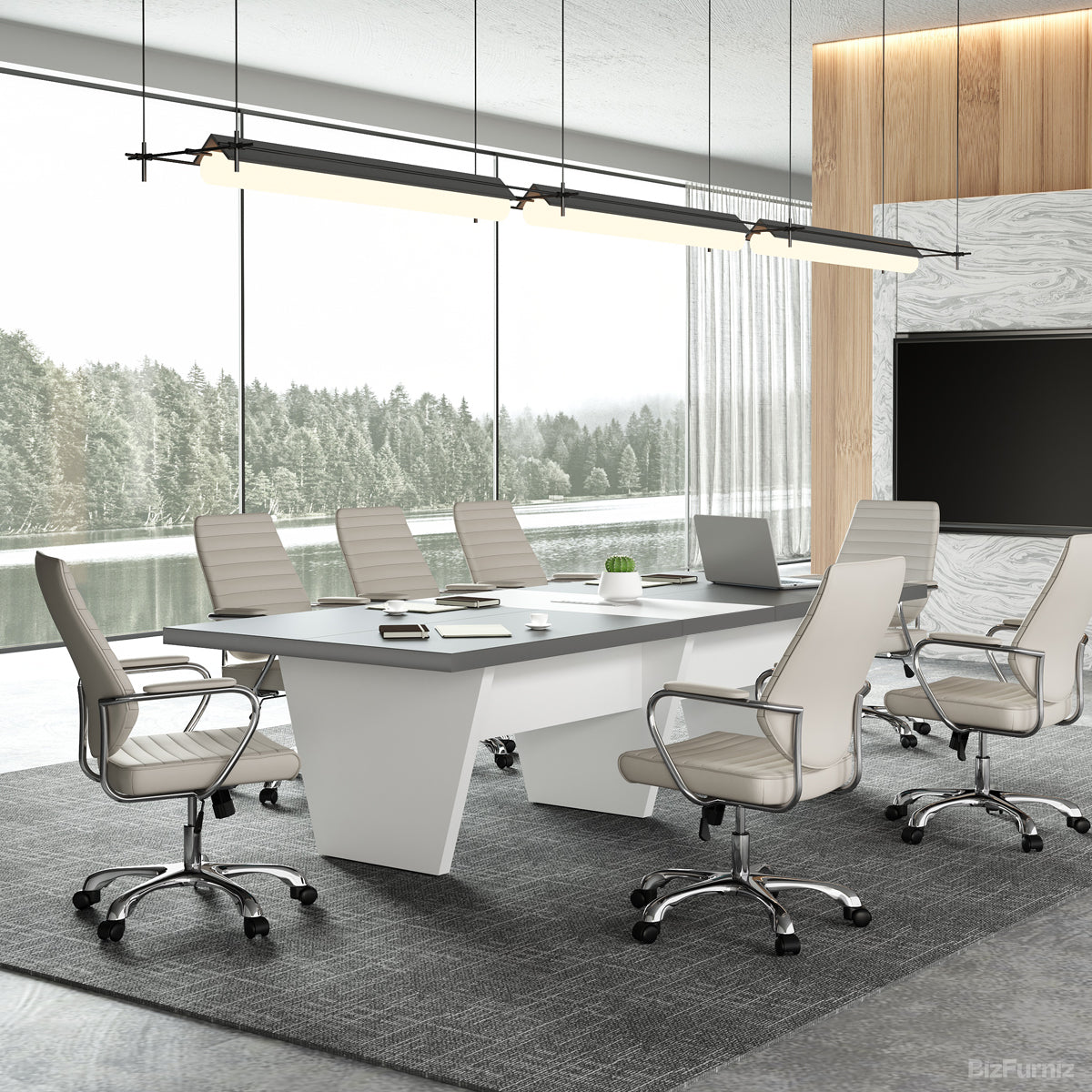 118" Rectangular Conference Table for 6-10 People, open door and storage view