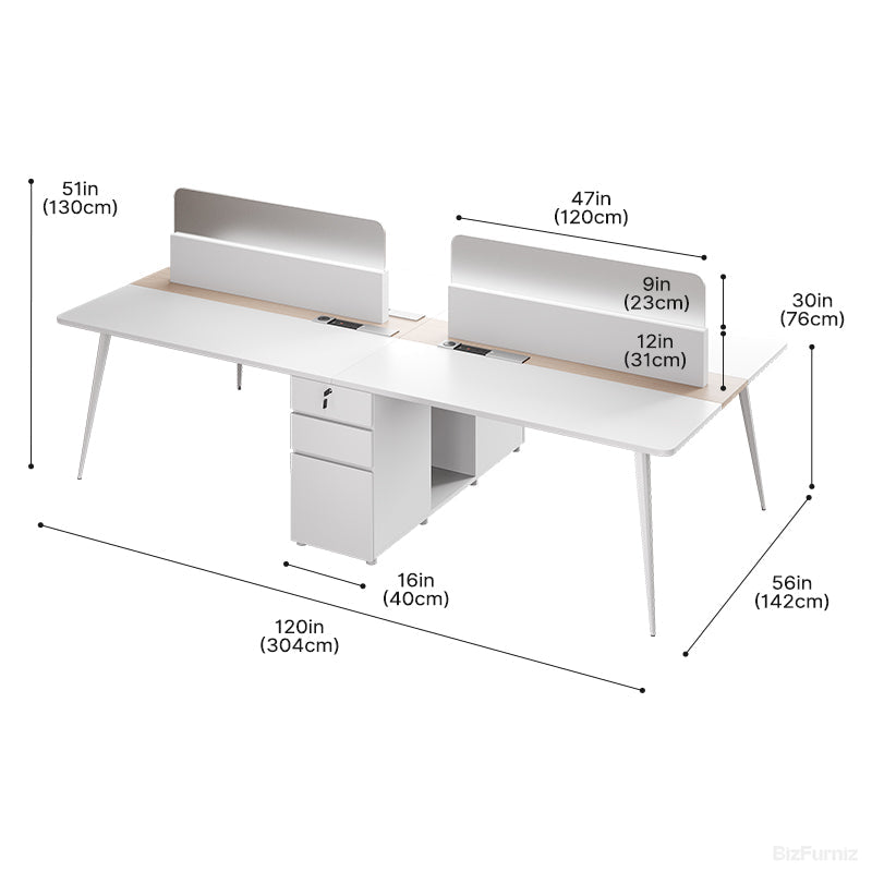 120" L 4-person Modular Office Desk, surface and edge detail