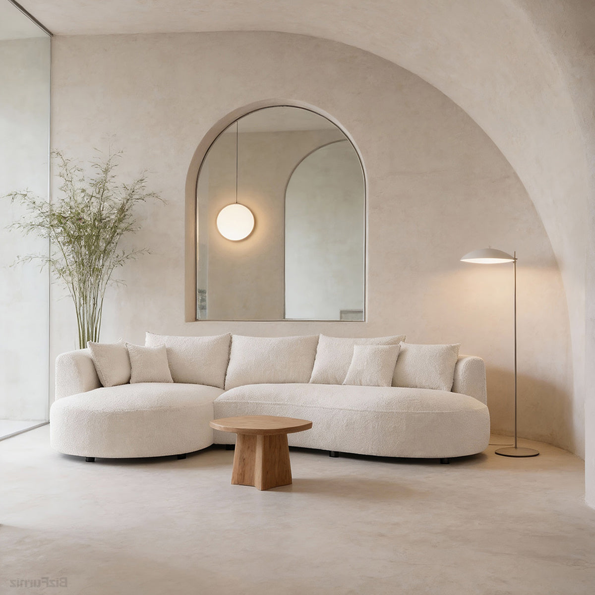 126" Curved Sectional Sofa, cushion and fabric texture close up
