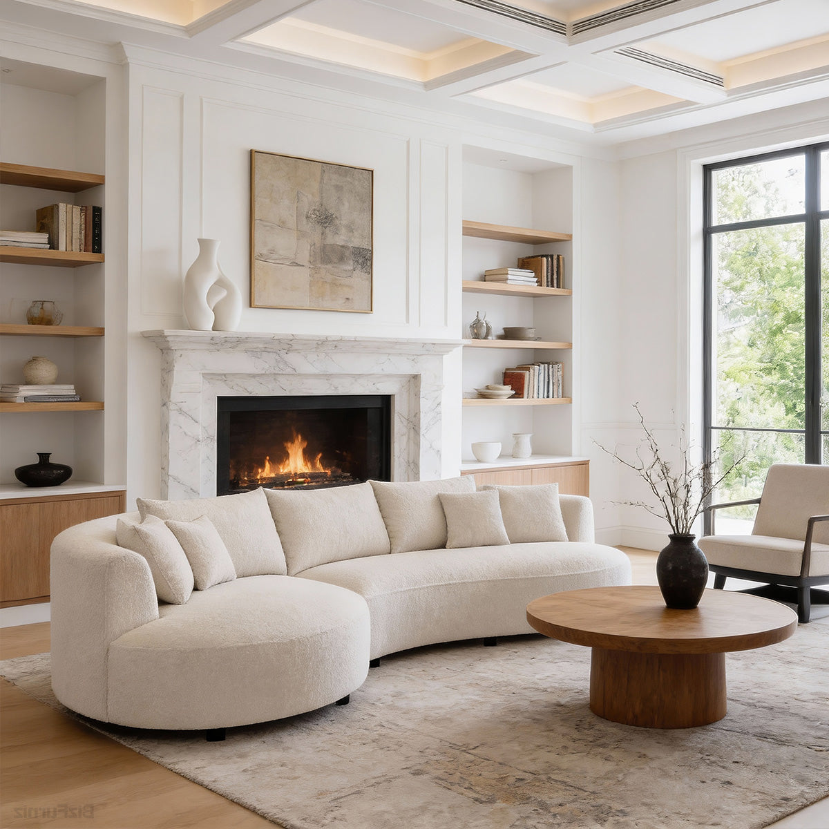 126" Curved Sectional Sofa, armrest and seat detail