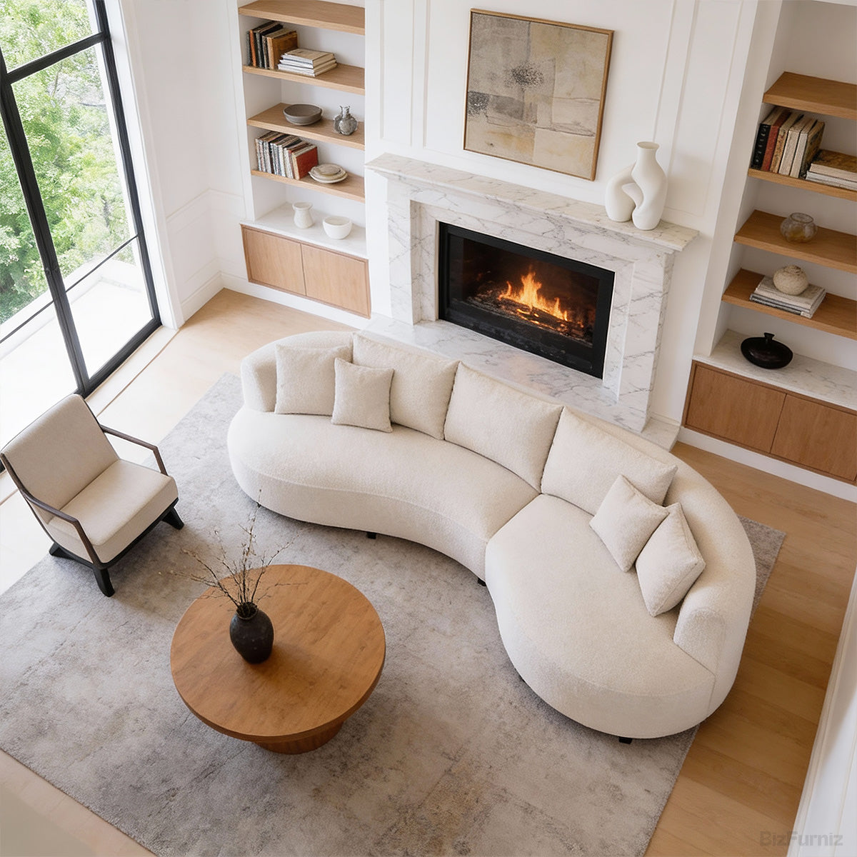 126" Curved Sectional Sofa, angled three quarter view