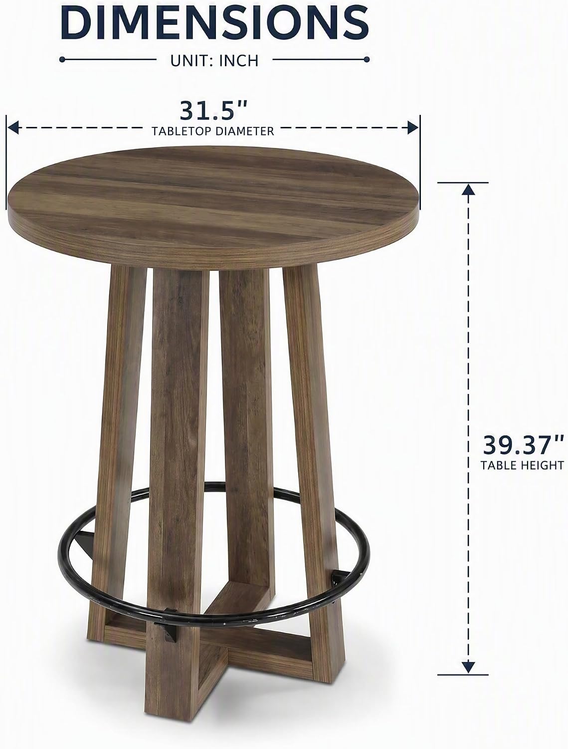 31" Round Counter Height Dining Table, front view
