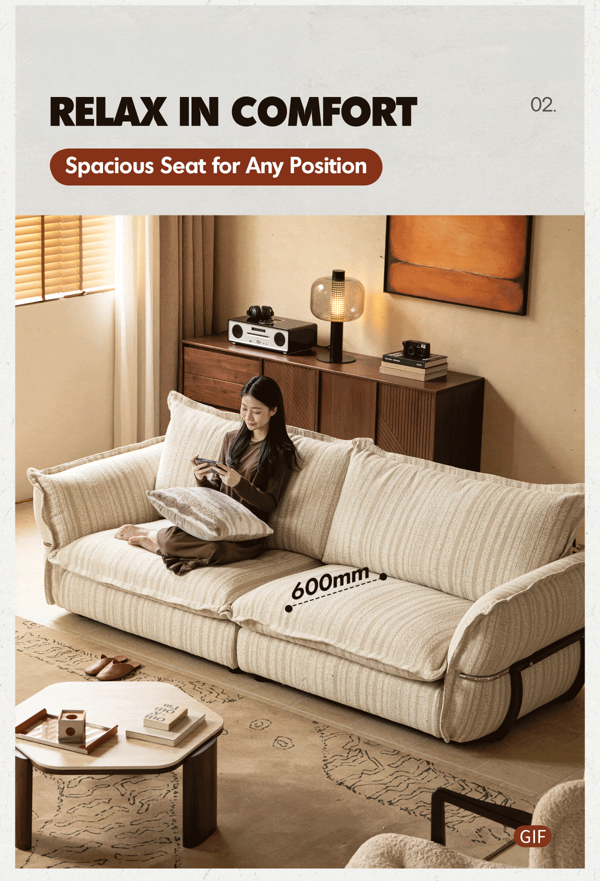Cream Boucle Fabric 3 Seater Sofa CIRCLE