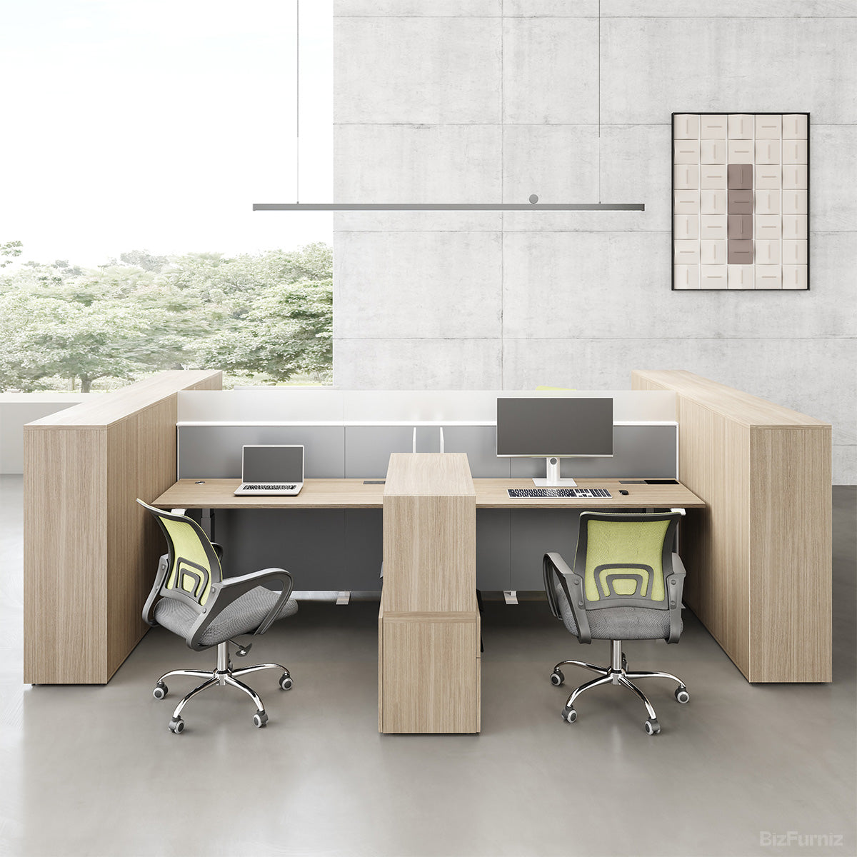 4-person Height-Adjustable Workstation Desk, angled three quarter view