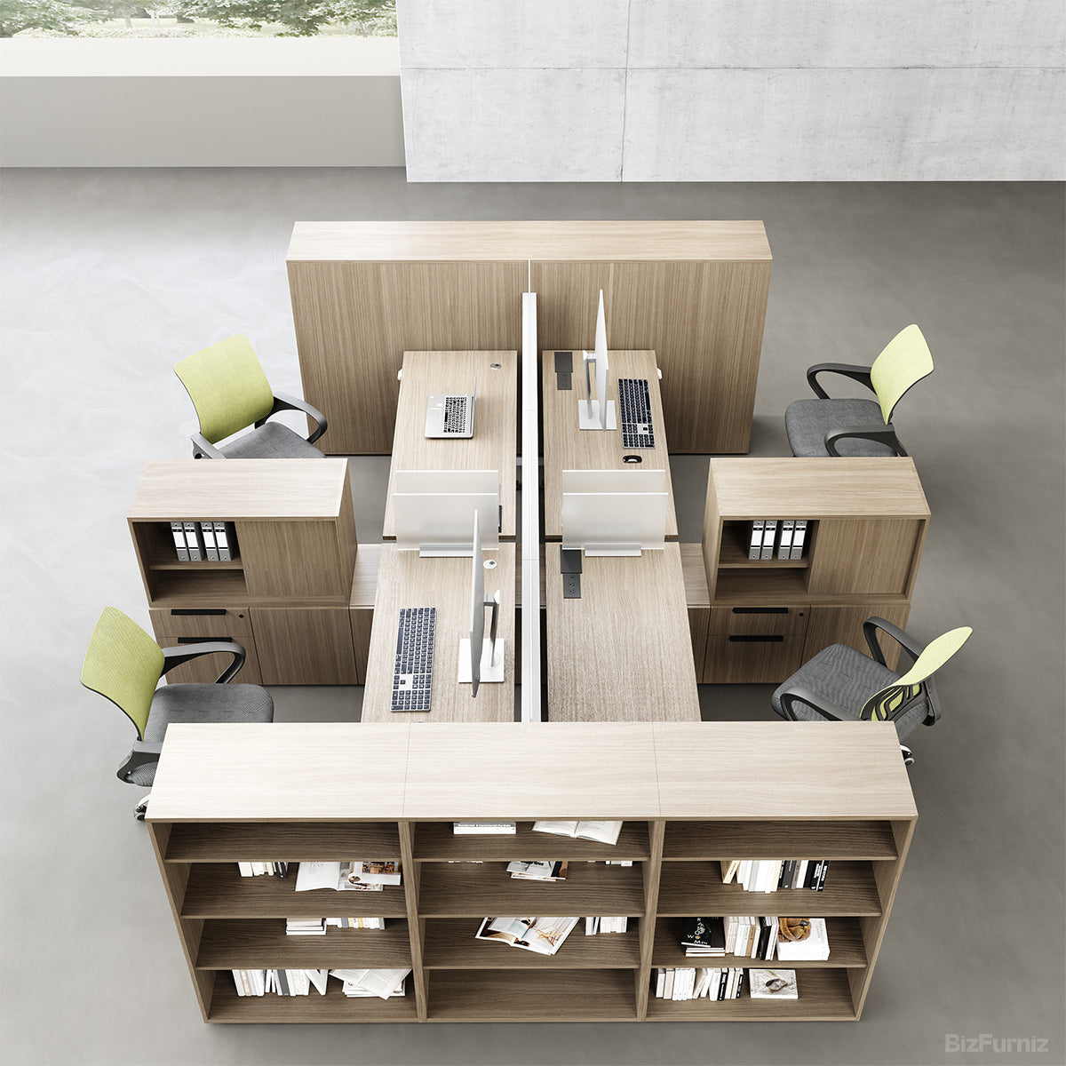 4-person Height-Adjustable Workstation Desk, surface and edge detail