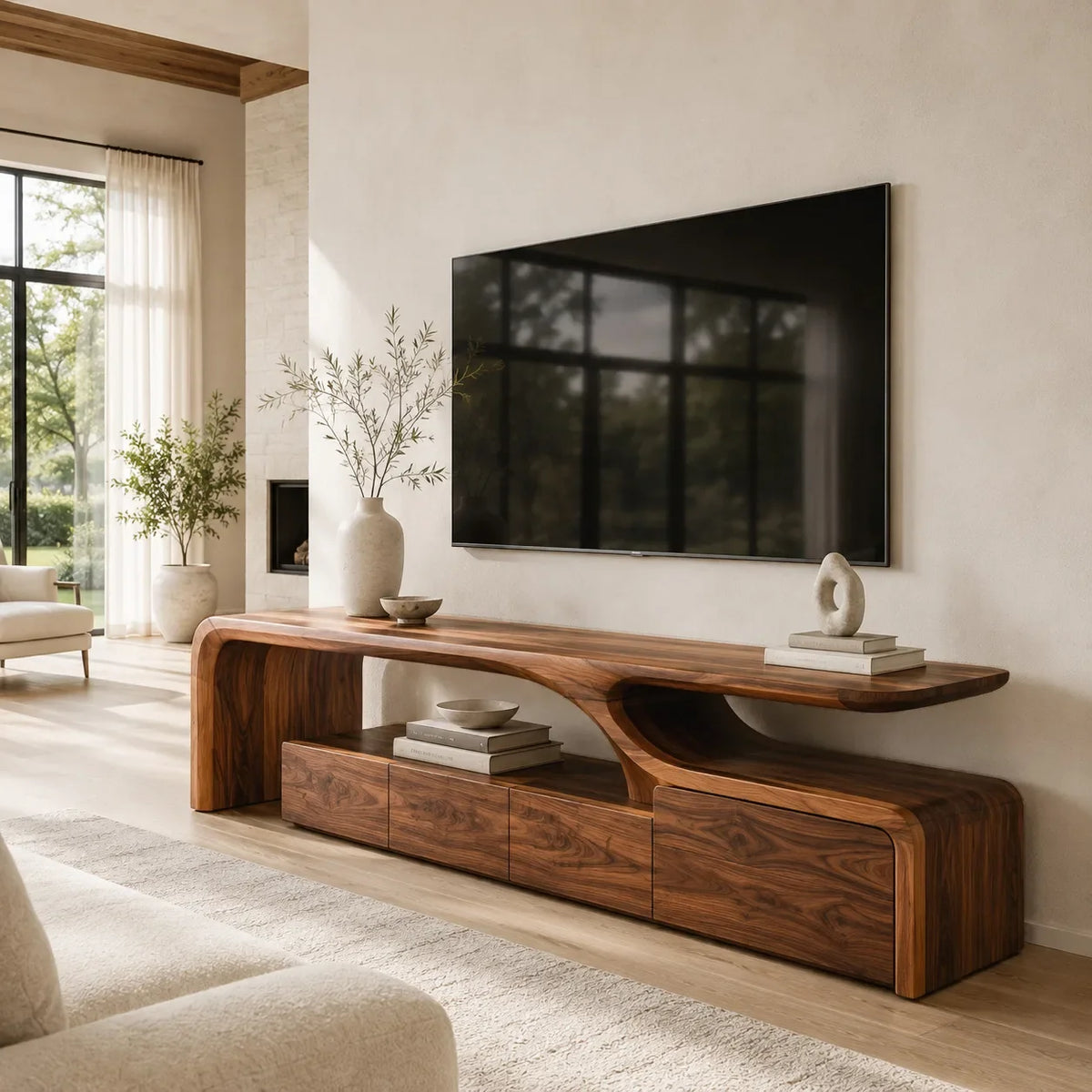 Contemporary Sculptural TV Console For Living Room RTNGHNTVC142
