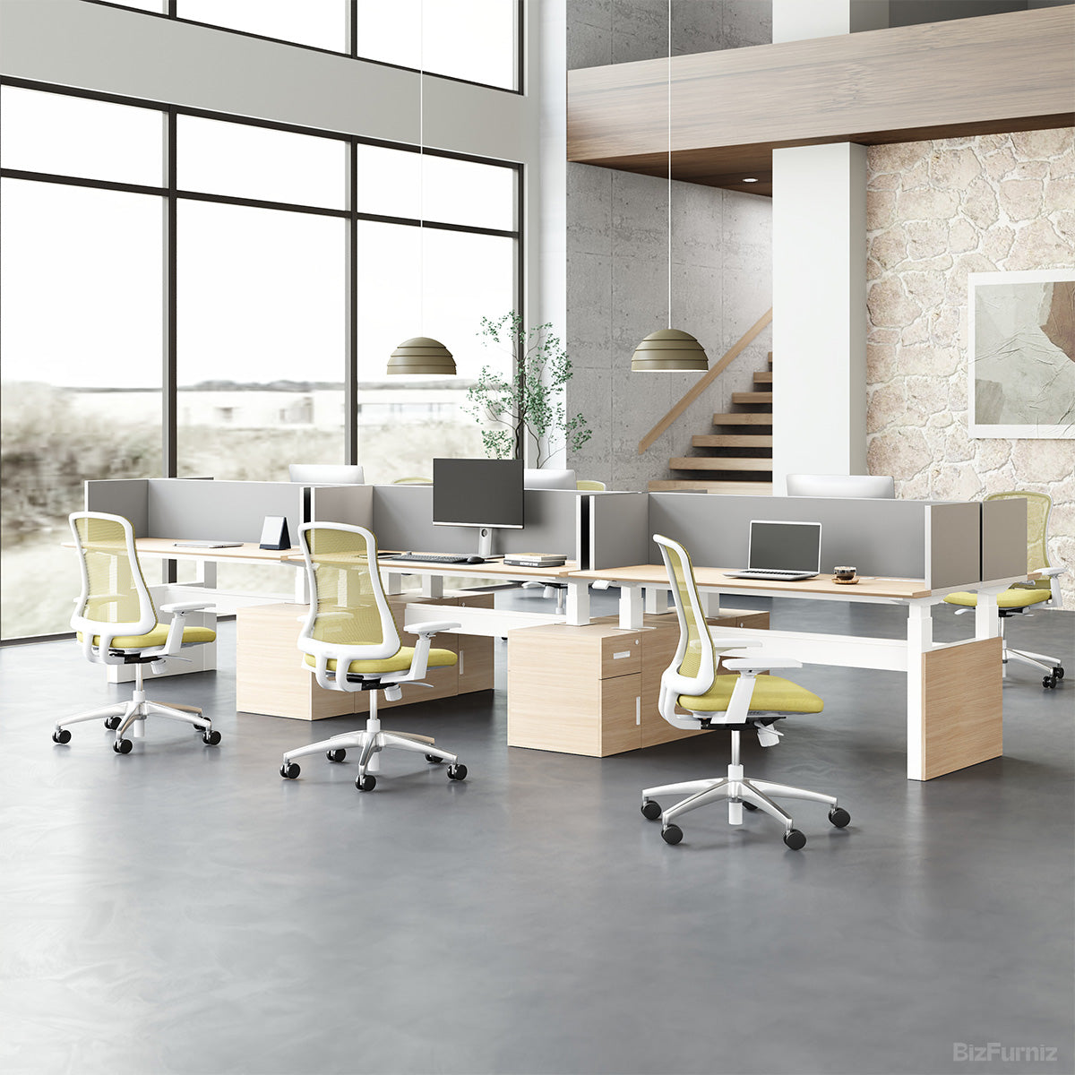 6-person Sit-to-Stand Office Desk, surface and edge detail