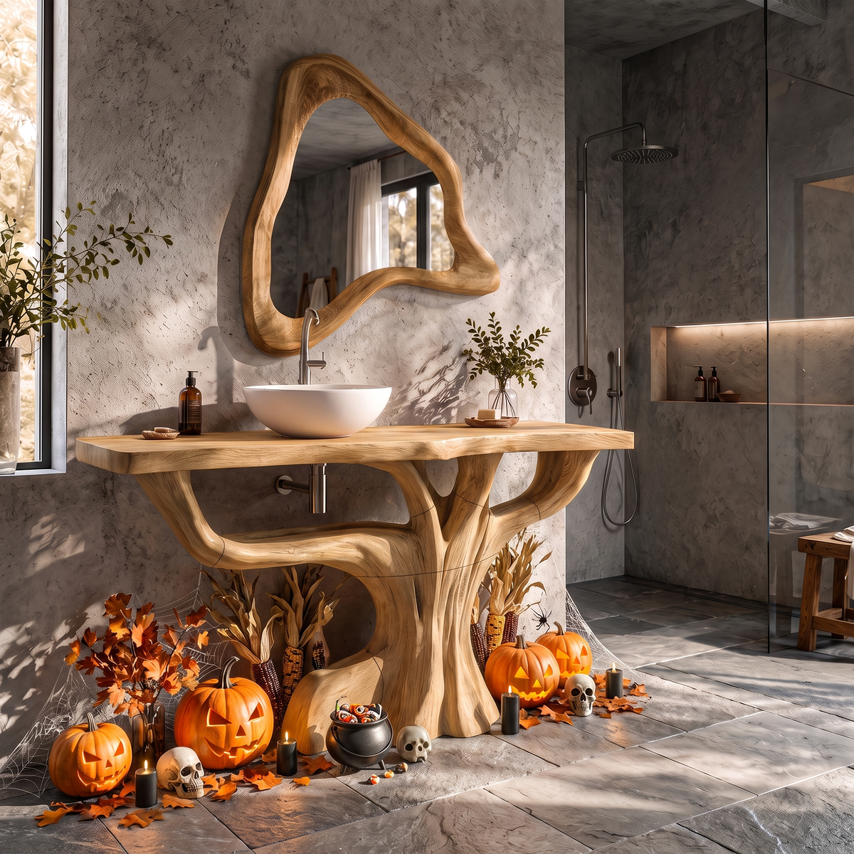 Contemporary Halloween Single Bathroom Vanity With Branch Inspired Base For Bathroom SINLKIBRV343