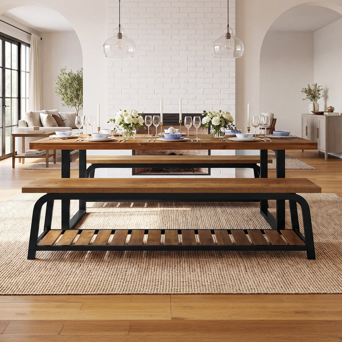 63" Industrial Dining Bench, seat and backrest detail