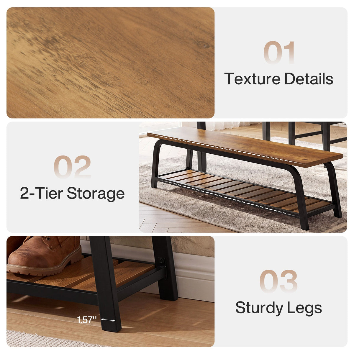 63" Industrial Dining Bench, styled at a dining table