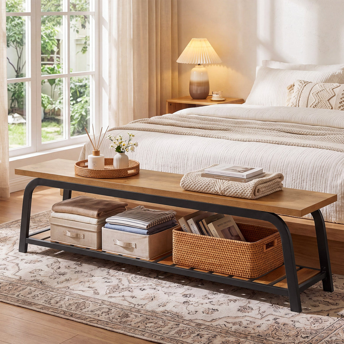 63" Industrial Entryway Bench, angled three quarter view