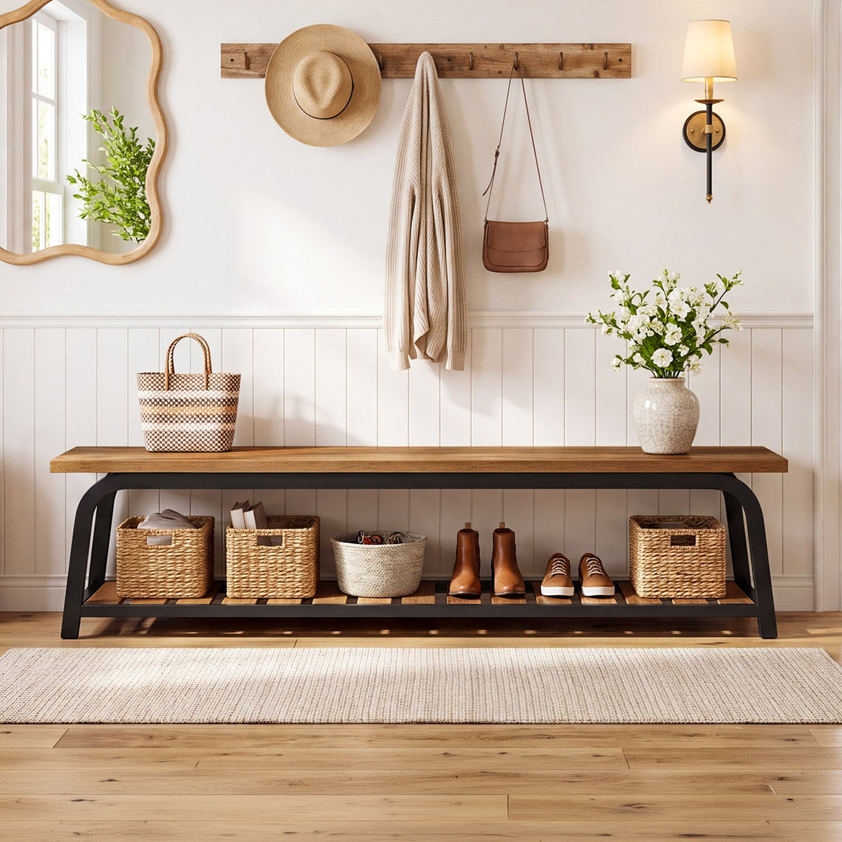 63" Industrial Entryway Bench, leg and base detail