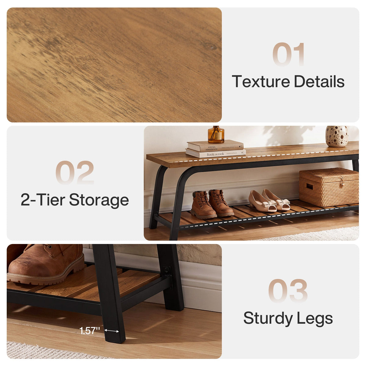 63" Industrial Entryway Bench, styled at a dining table