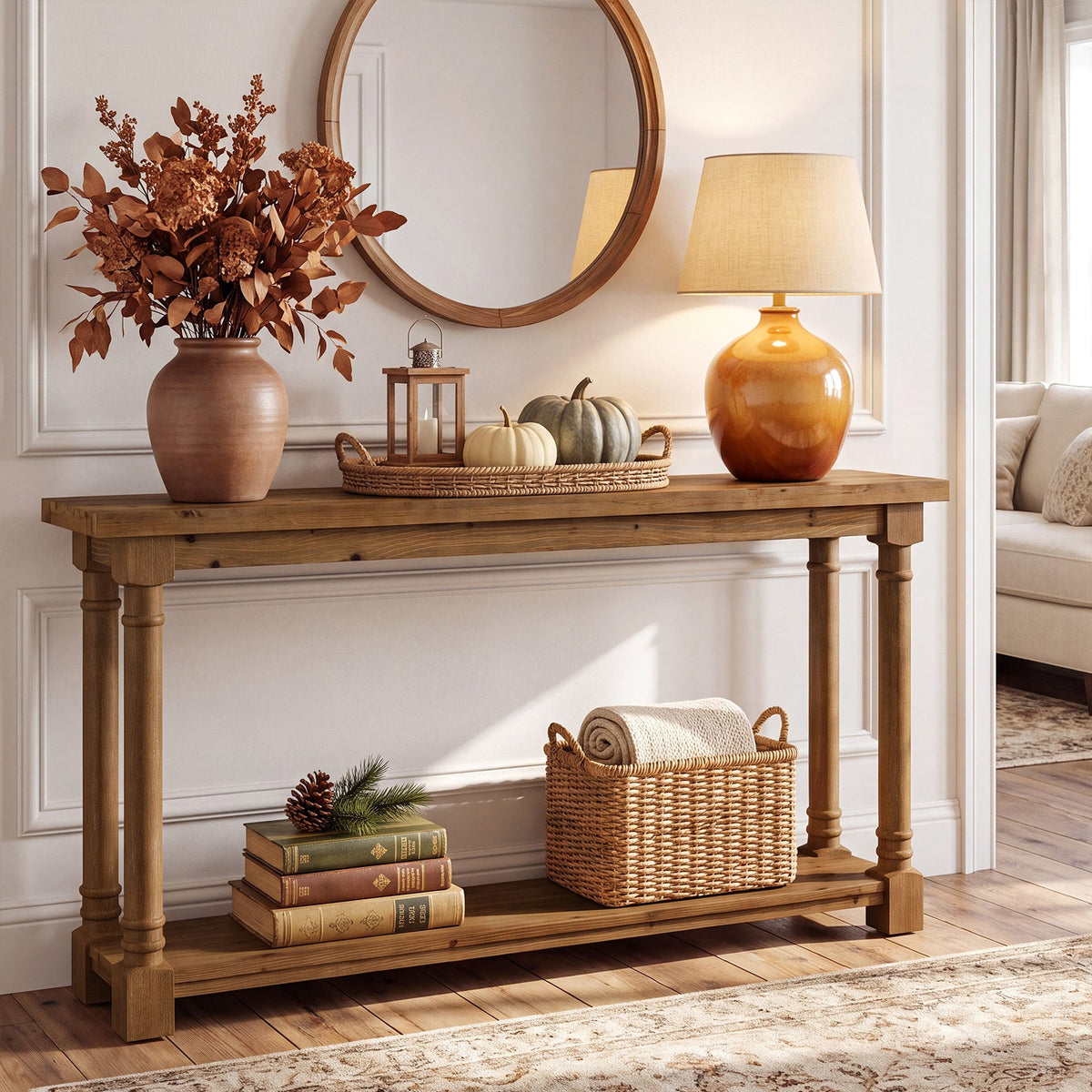 63" Solid Wood Console Table, grain and finish close up