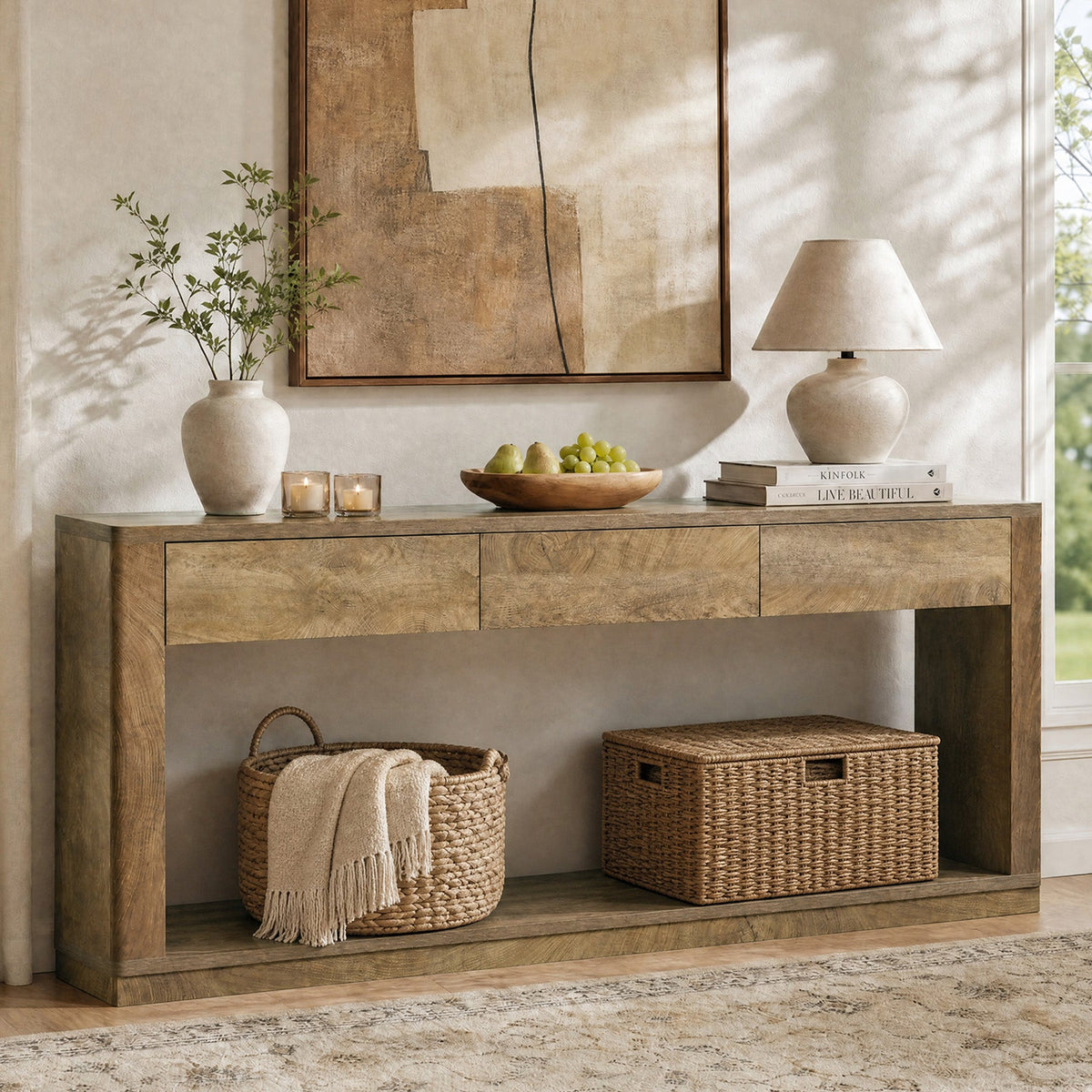 70.9" Console Table with 3-Drawer, front view