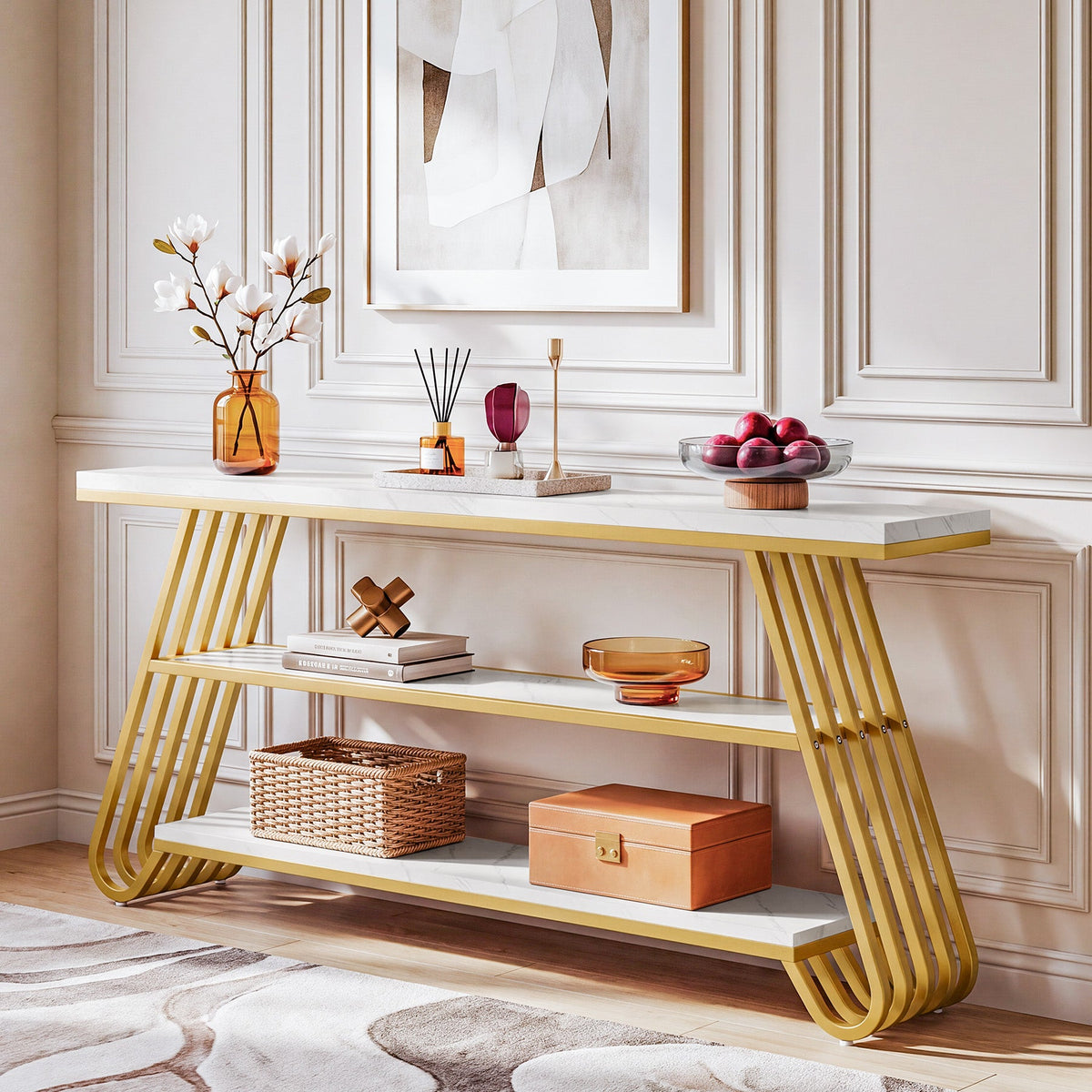 71" Faux Marble Console Table, front view