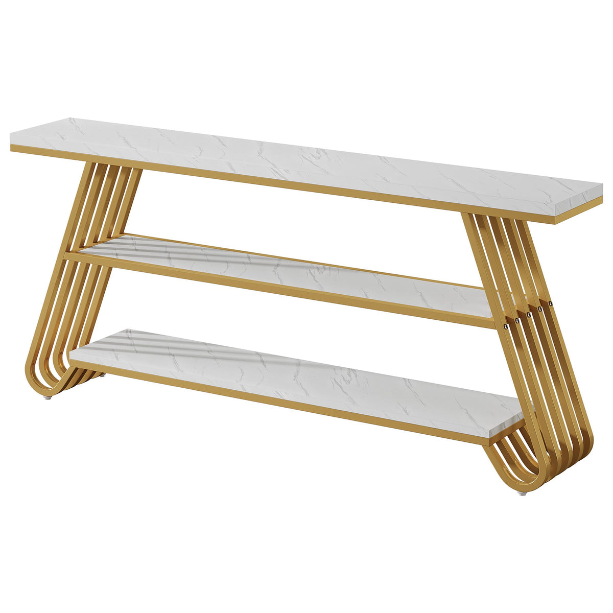 71" Faux Marble Console Table, grain and finish close up