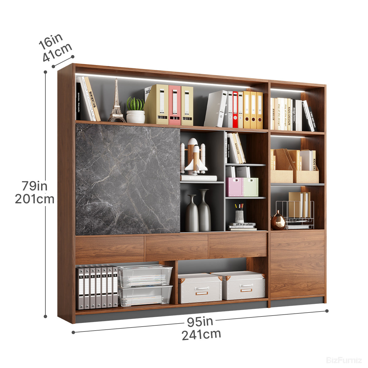 95" Modern Multi-Zone Bookshelf, front view