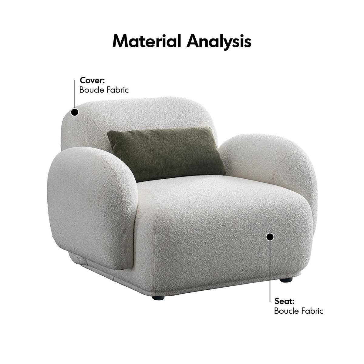 Cream Boucle Fabric 1 Seater Sofa PLUUM