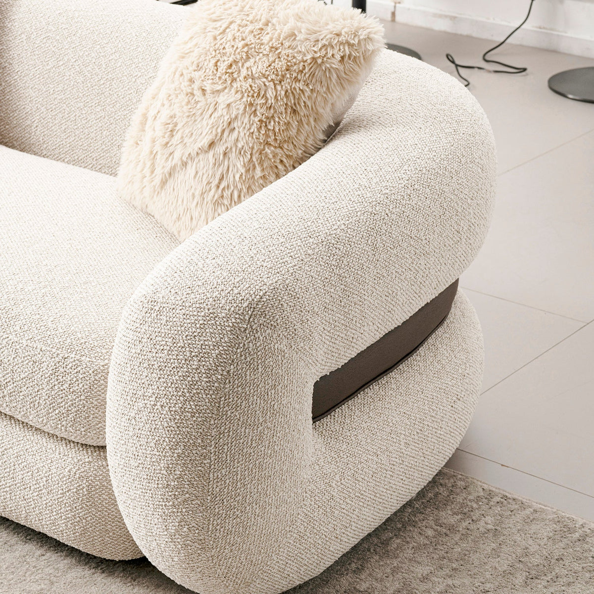Cream Boucle Fabric 2 Seater Sofa CURLY