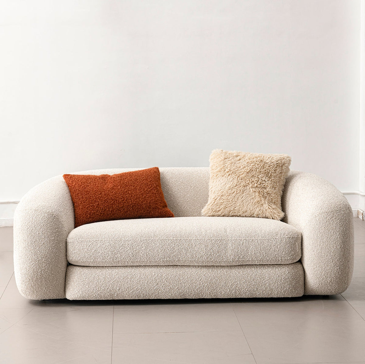 Cream Boucle Fabric 2 Seater Sofa CURLY