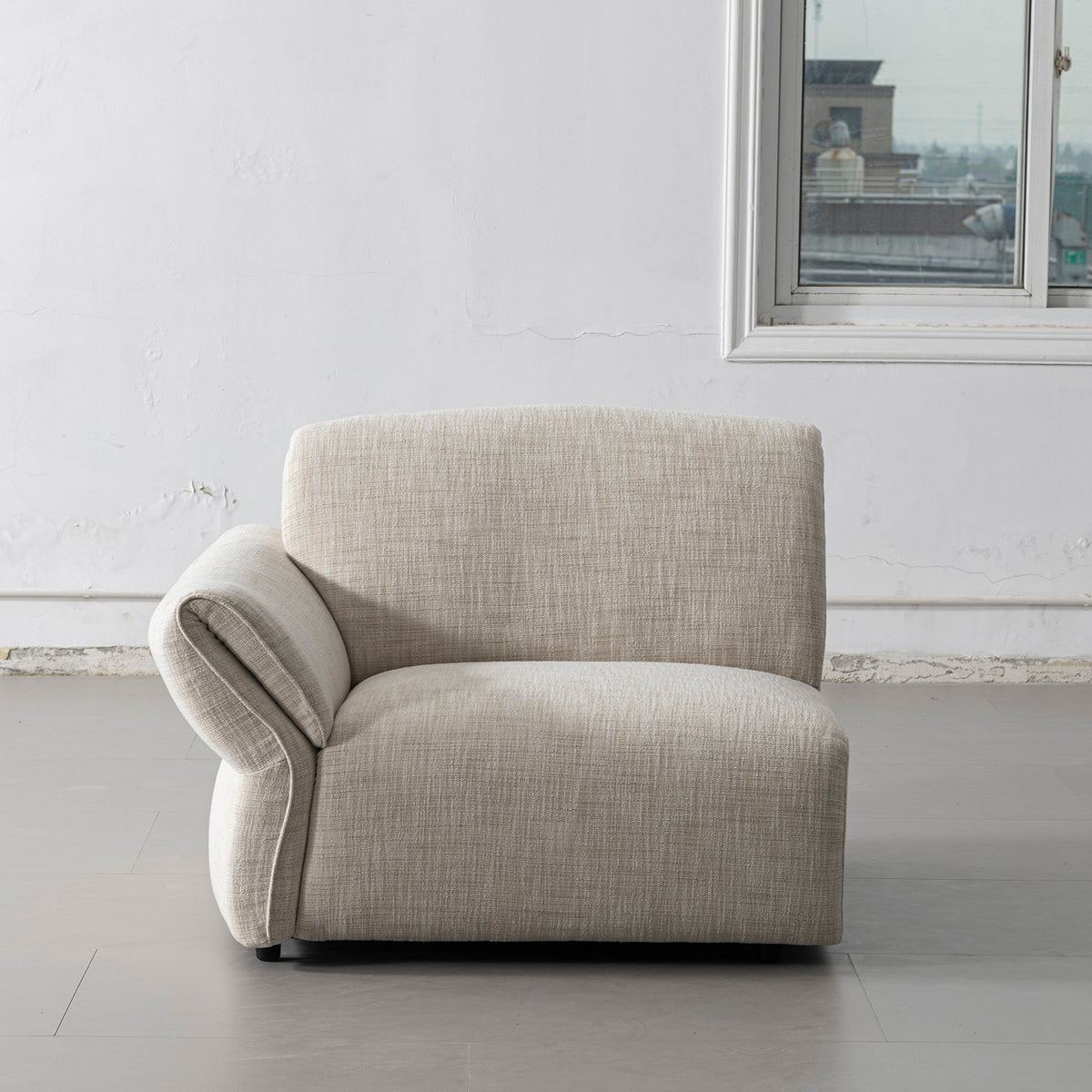 Cream Mixed Weave Fabric Modular Corner 1 Seater Sofa LUNAR