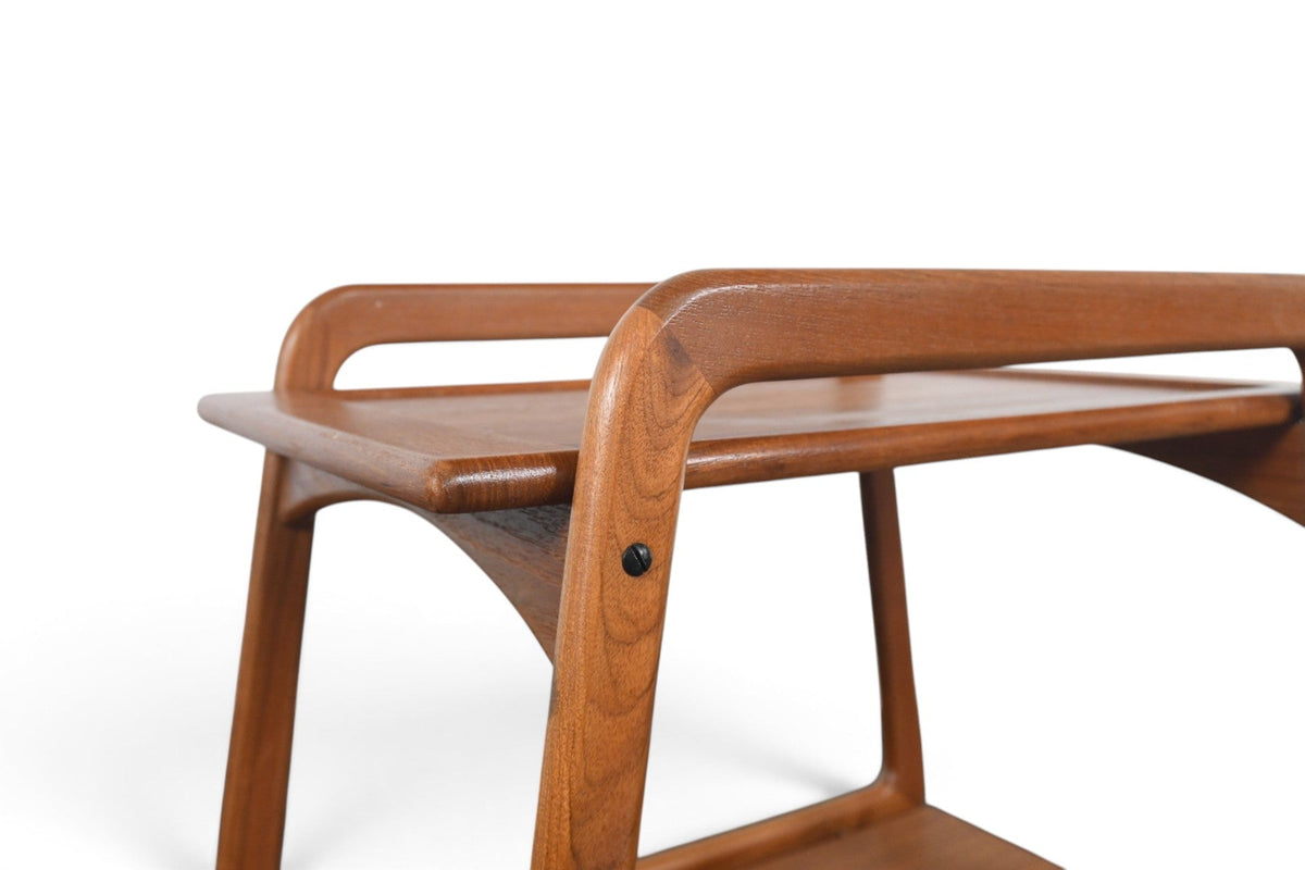 DANISH MODERN FLIP TOP BAR CART IN TEAK + CREAM LAMINATE