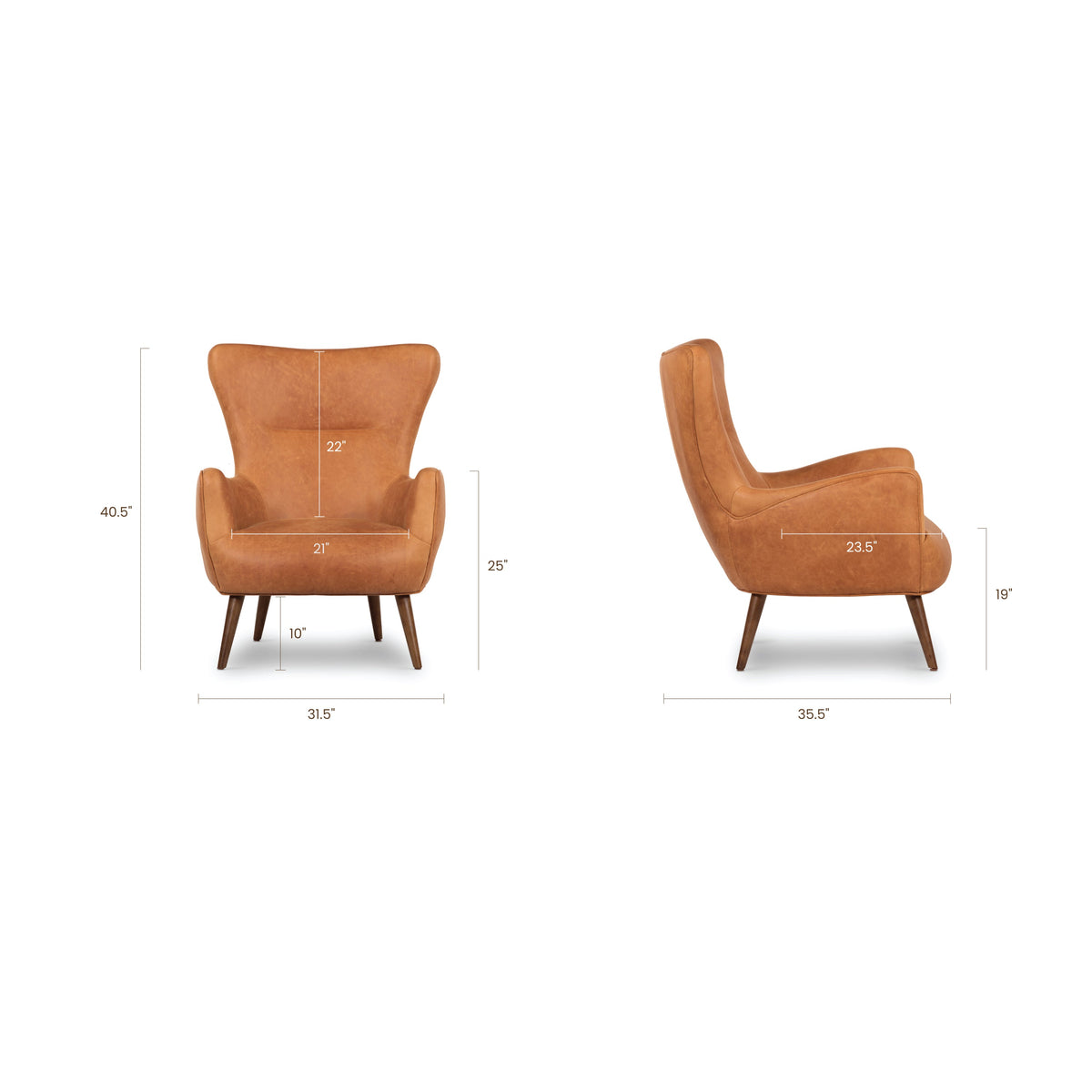 Aida Leather Lounge Chair, Cognac Tan, Set of 2