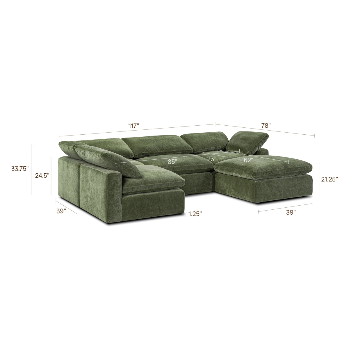 Aspen 5-Seat Pine U-Sectional, Sagano Green