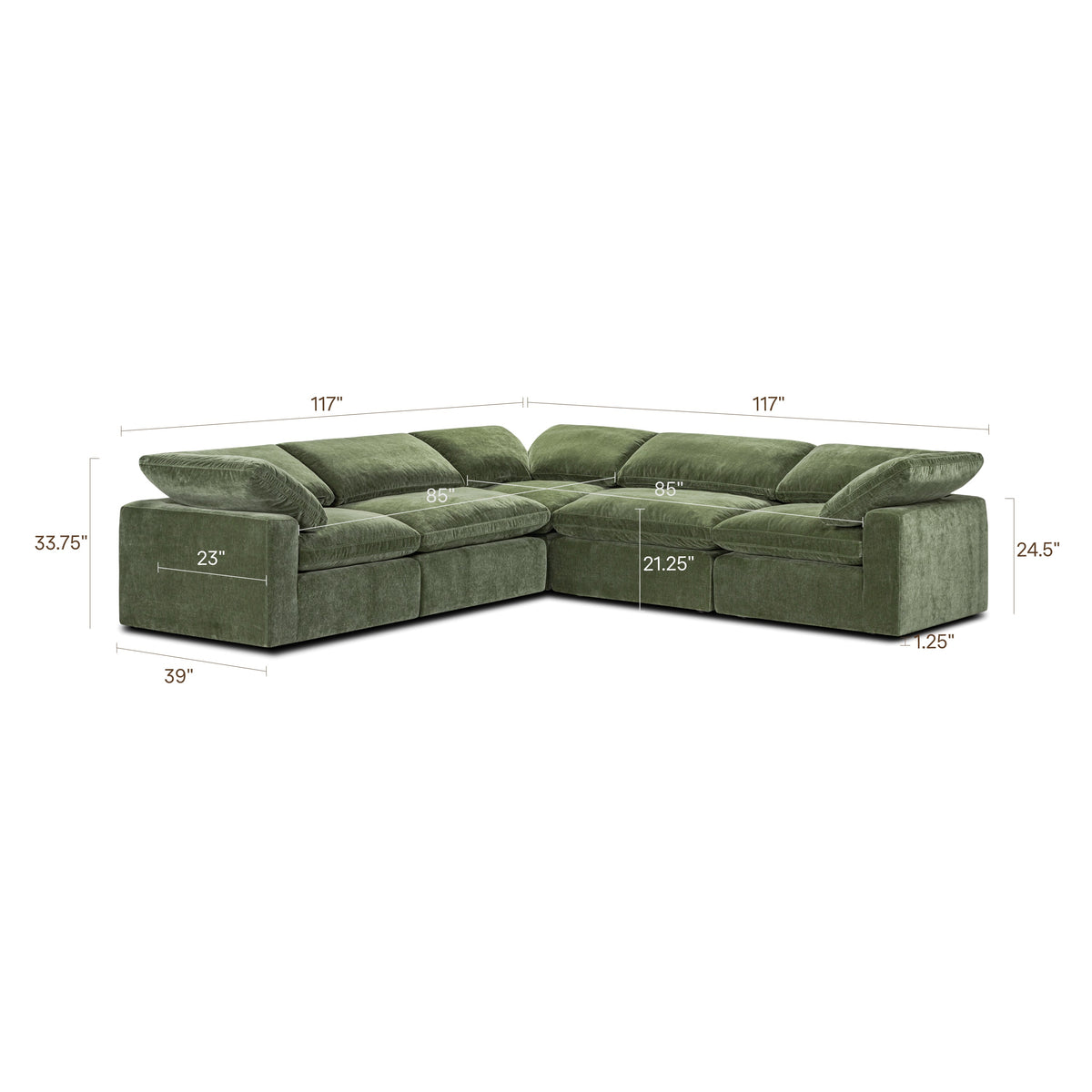 Aspen 5-Seat Modular Corner-Sectional in Sagano Green