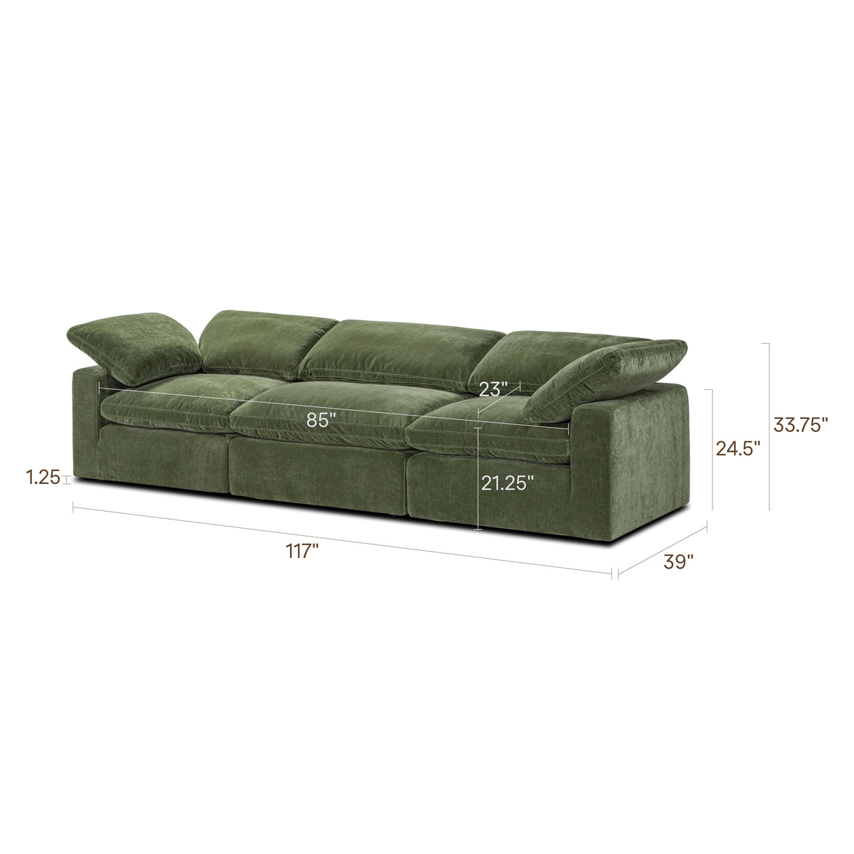 Aspen 3-Seat Modular Sofa in Sagano Green