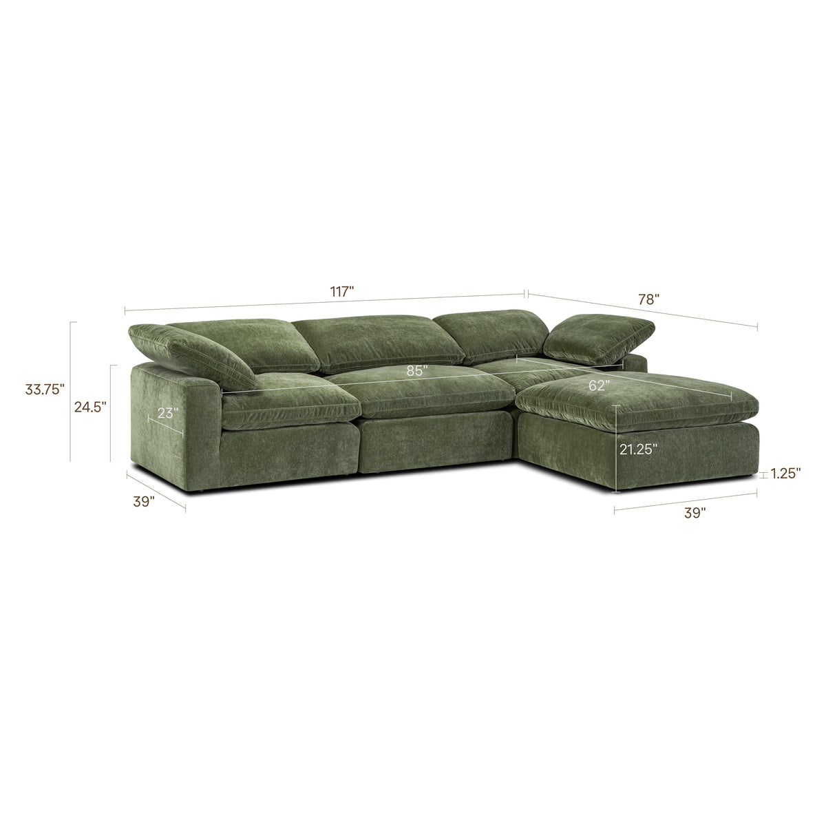 Aspen 4-Seat Modular Sectional in Sagano Green