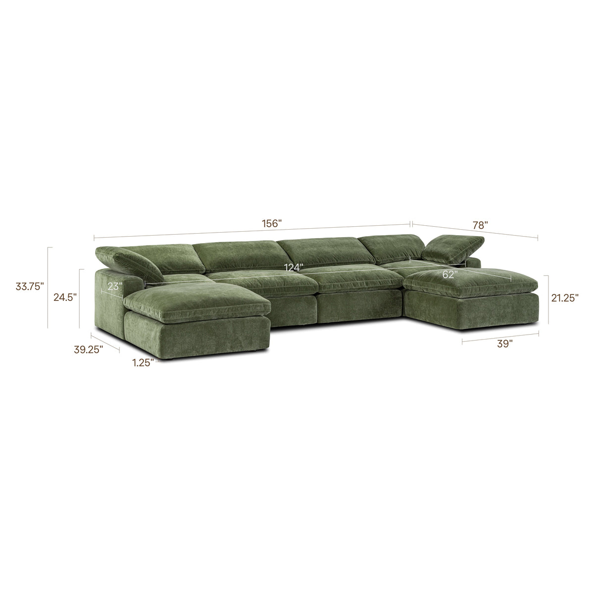 Aspen 6-Seat Pine U-Sectional, Sagano Green