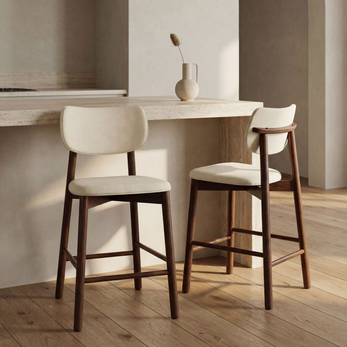 Maia Counter Stool - Ivory & Walnut