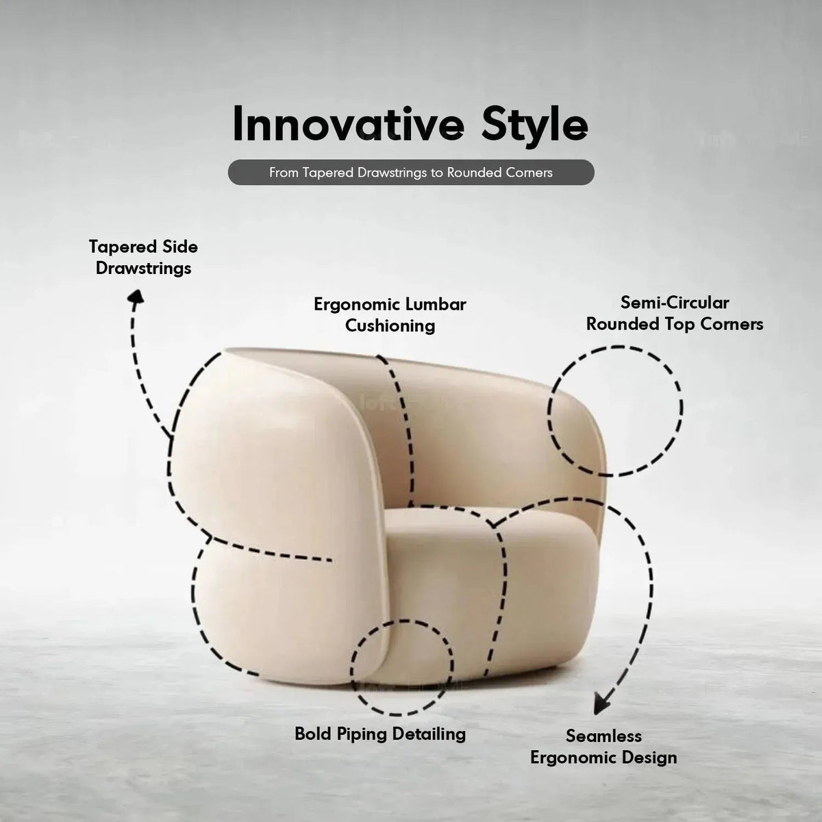 Minimalist Fabric Curved 4 Seater Sofa POD