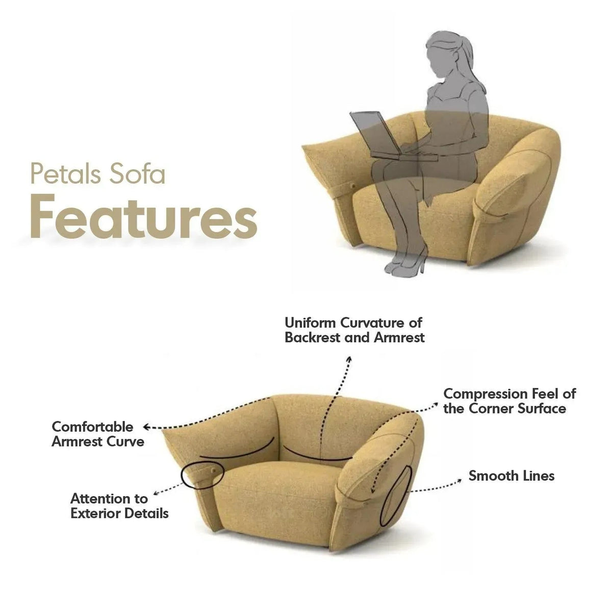 Modern Mixed Weave Fabric Modular Chaise Sofa PETALS