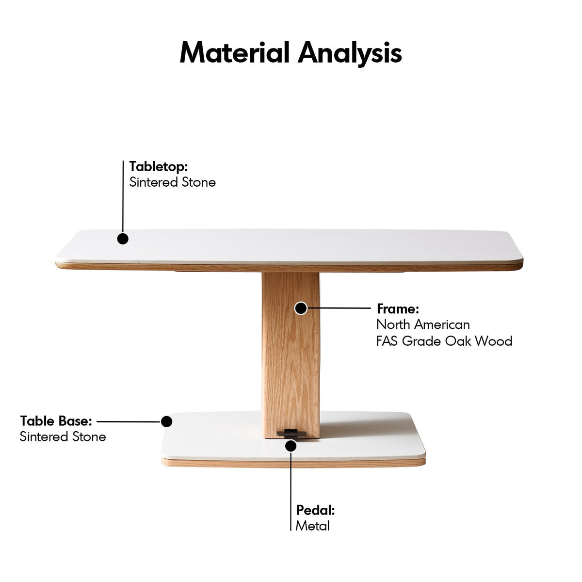 Scandinavian Oak Wood Sintered Stone Height Adjustable Coffee Table LINO