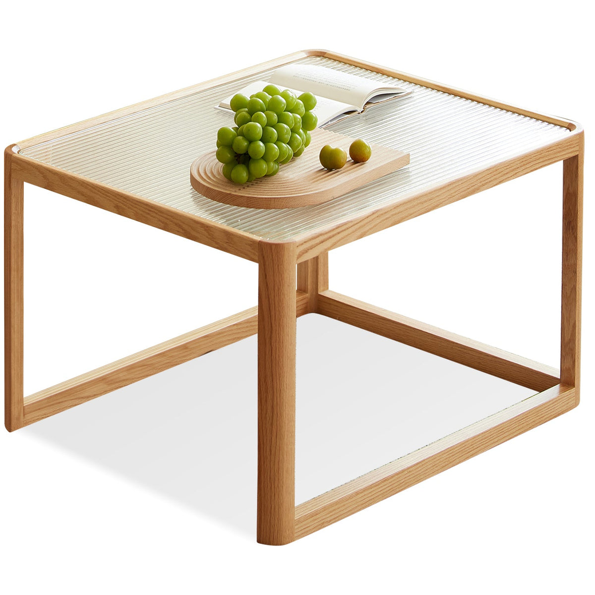 Scandinavian Oak Wood Moru Glass Coffee Table Set GLINT