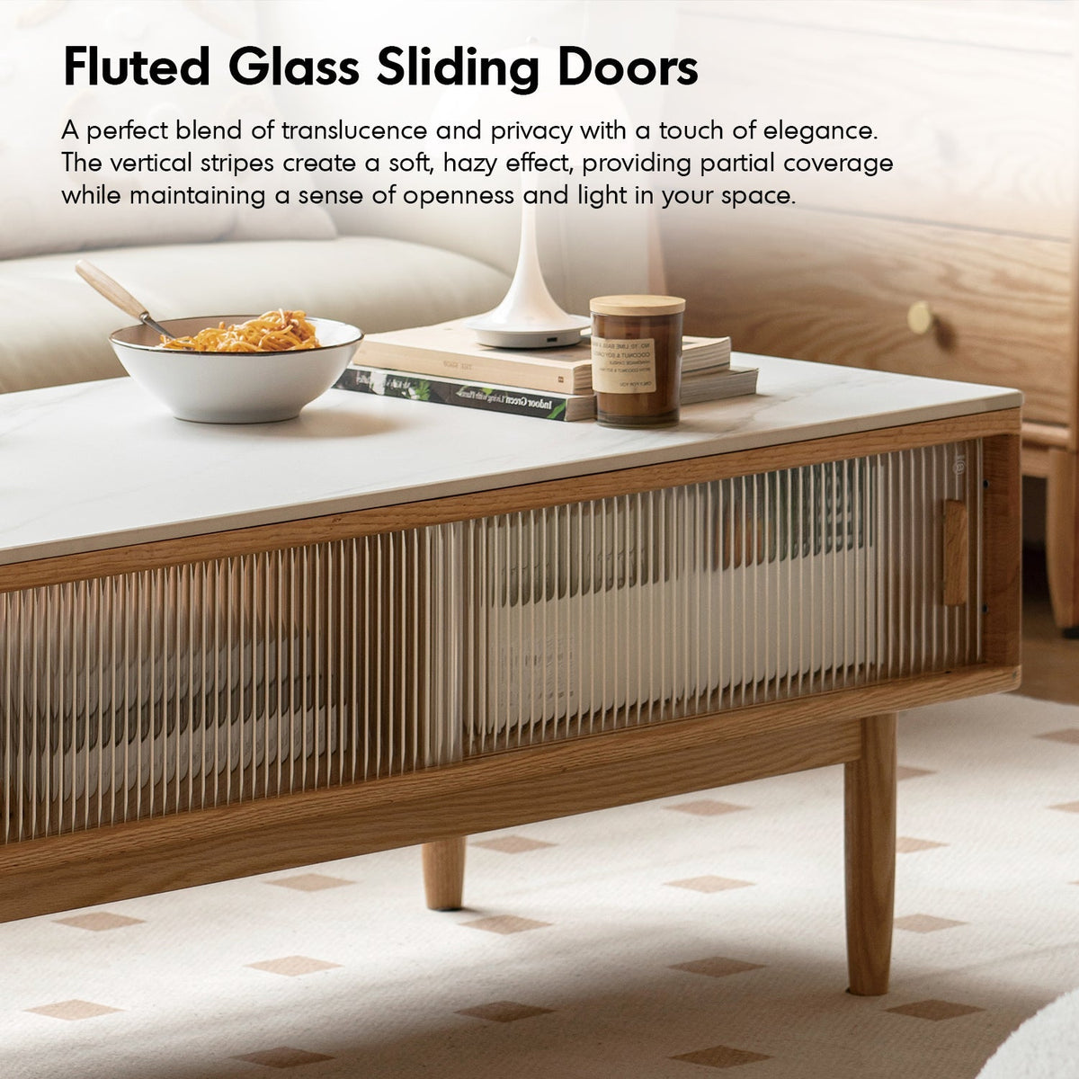 Scandinavian Oak Wood Sintered Stone Coffee Table VISTA