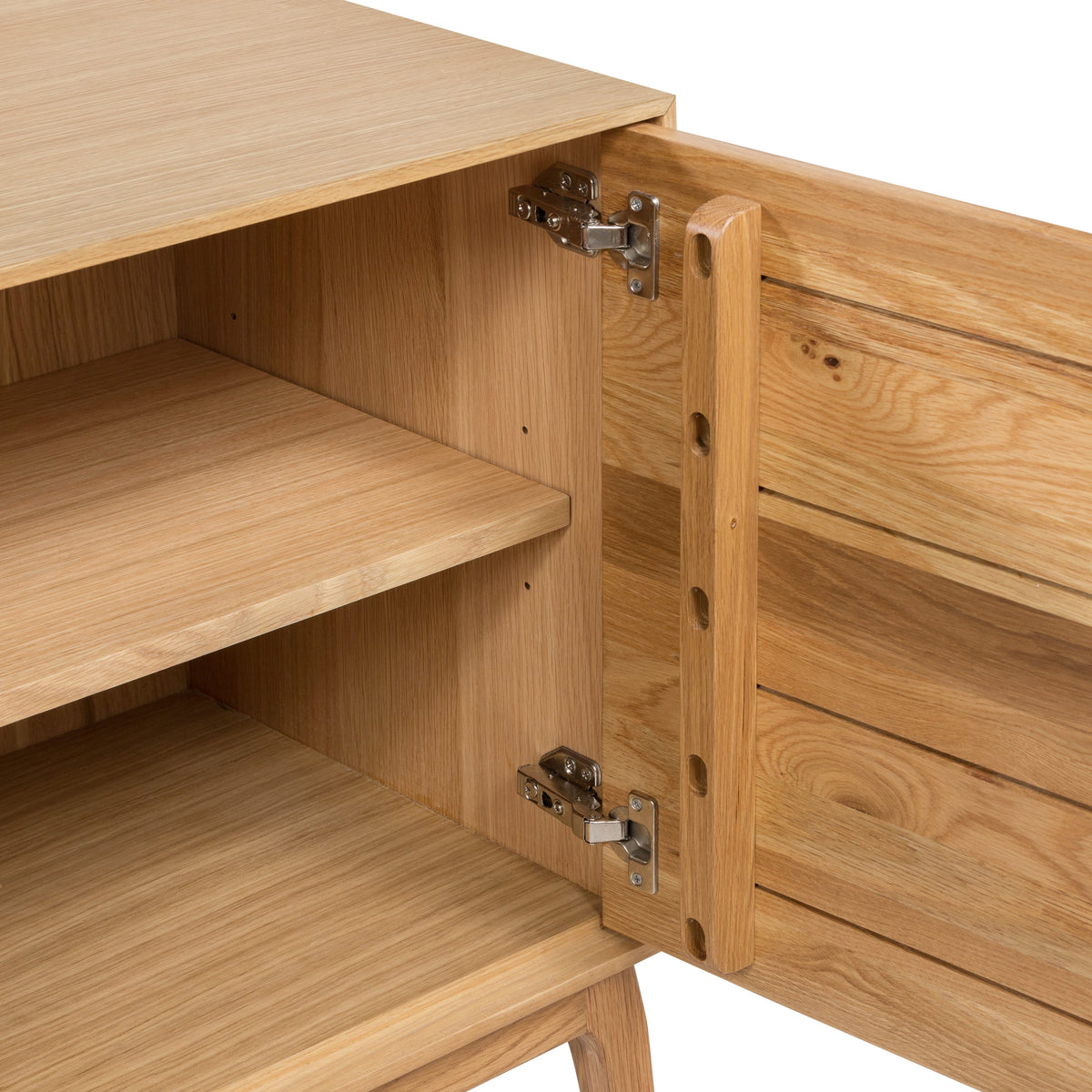 Abbie 71" Oak Sideboard, top surface close up