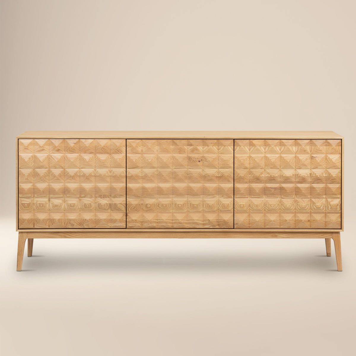 Abbie 71" Oak Sideboard, open door and storage view