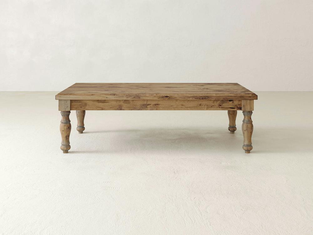 Abigail Coffee Table, Harvest Wheat on Alder, styled in a dining space