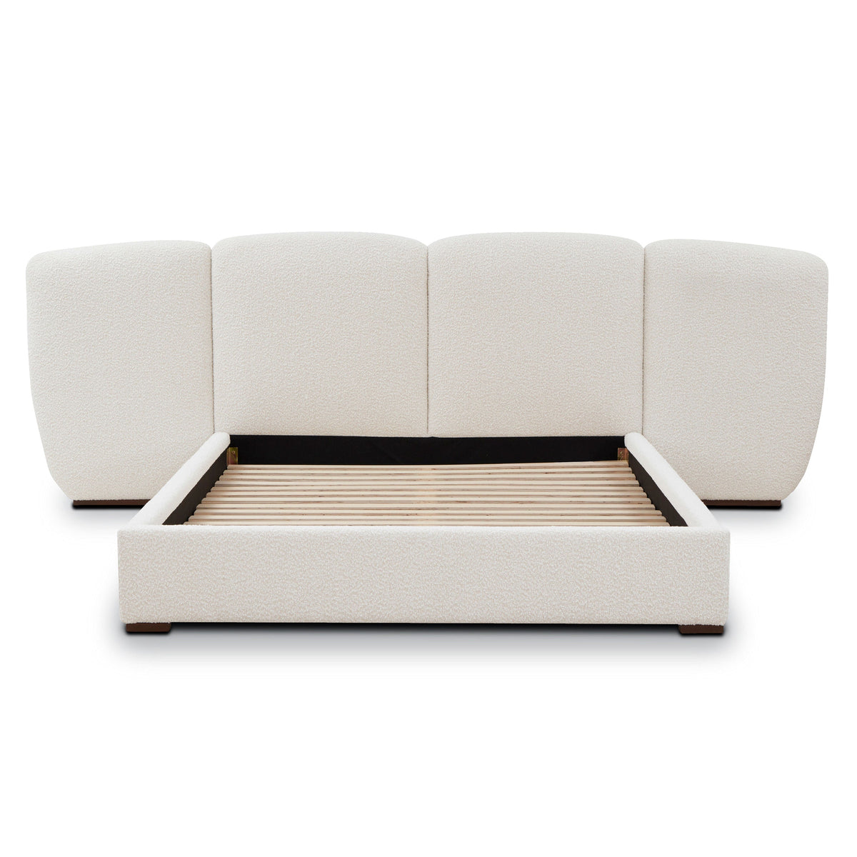 Acadia Pine Bed, Froth White Boucle, Queen, upholstery and fabric texture close up