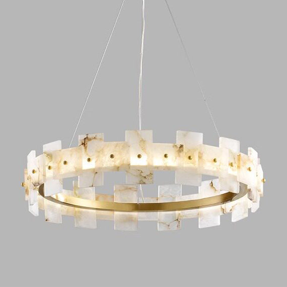 Aethelis Staggered Alabaster Chandelier, third canopy and stem detail