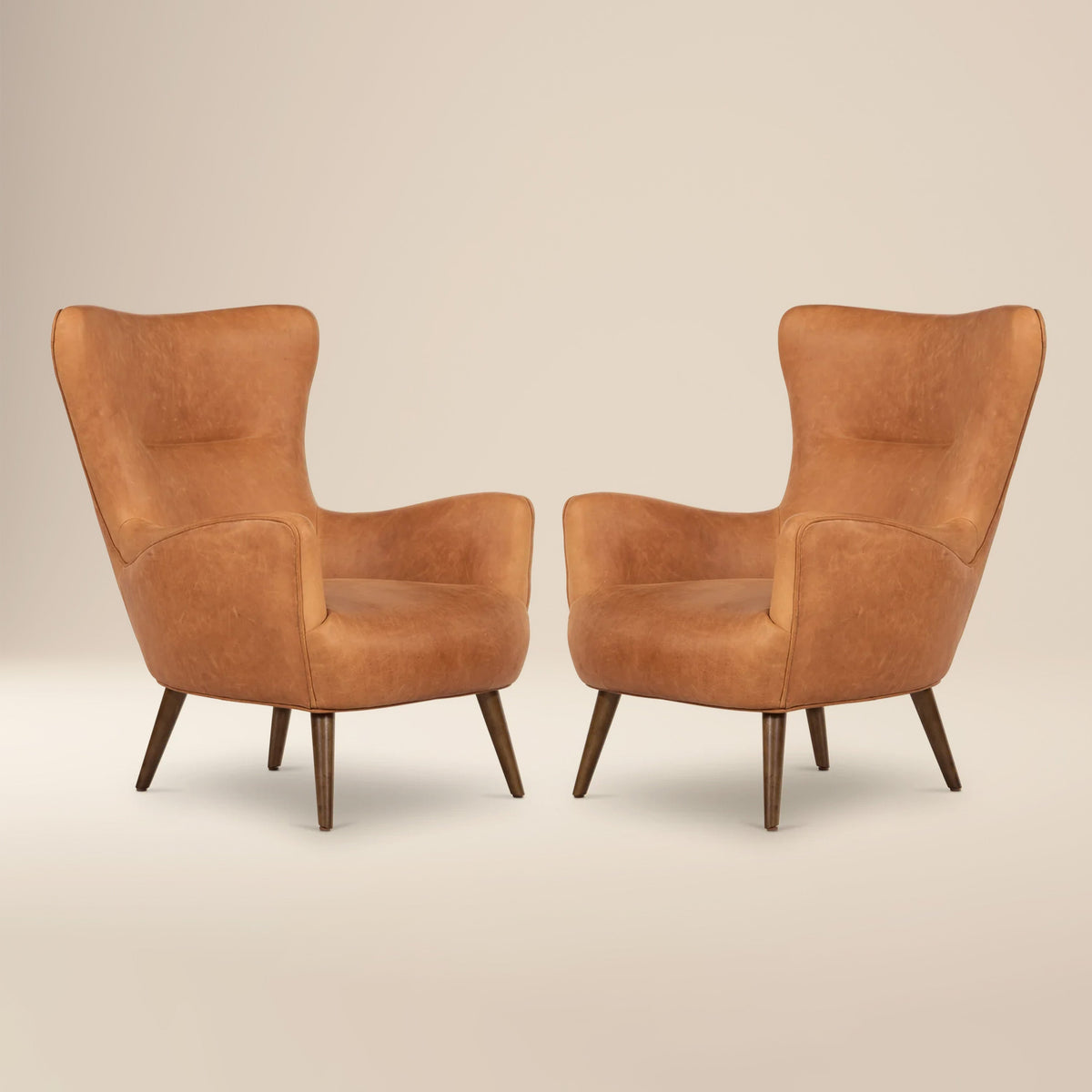 Aida Leather Lounge Chair, Cognac Tan, Set of 2, side profile