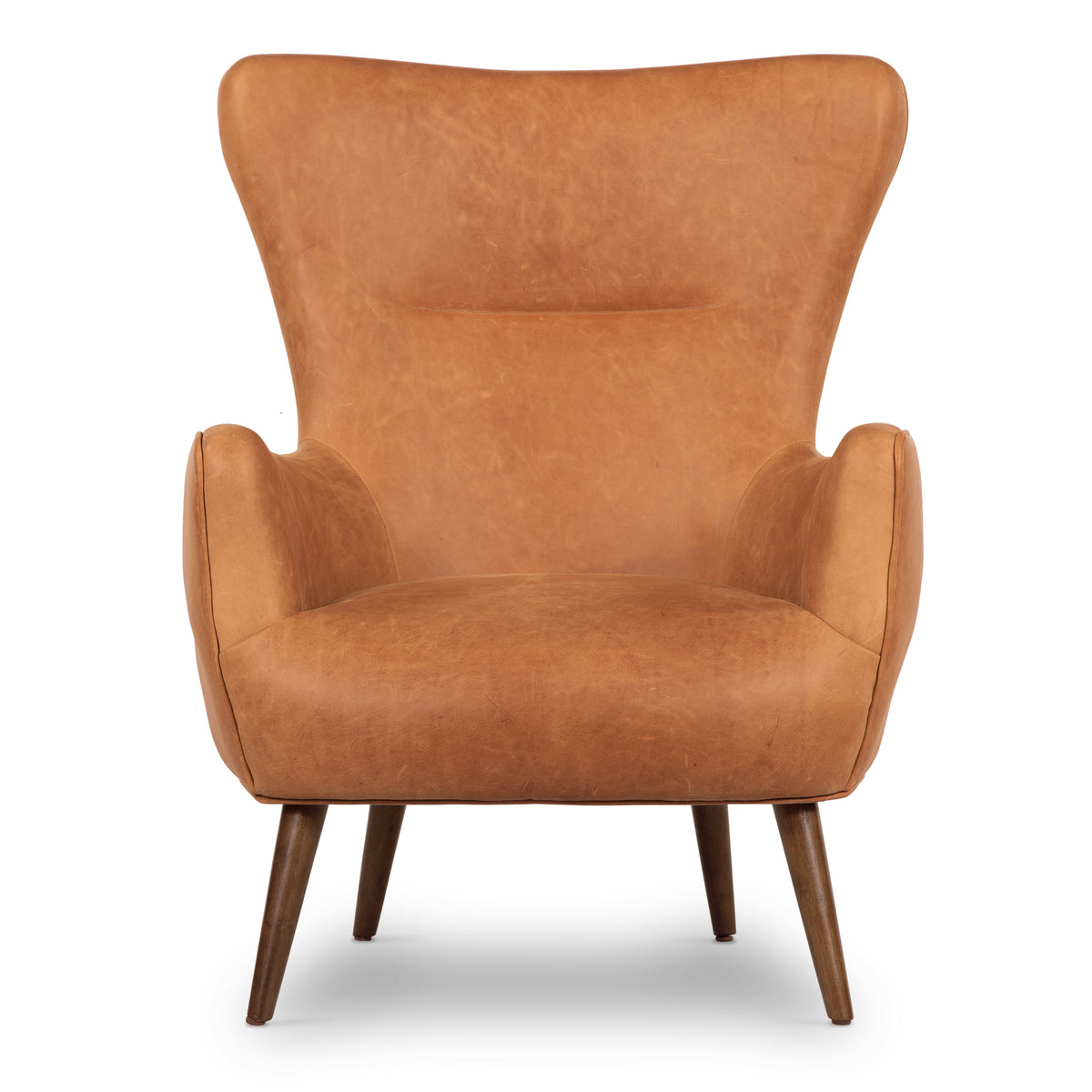 Aida Leather Lounge Chair, Cognac Tan, Set of 2, seat and cushion close up